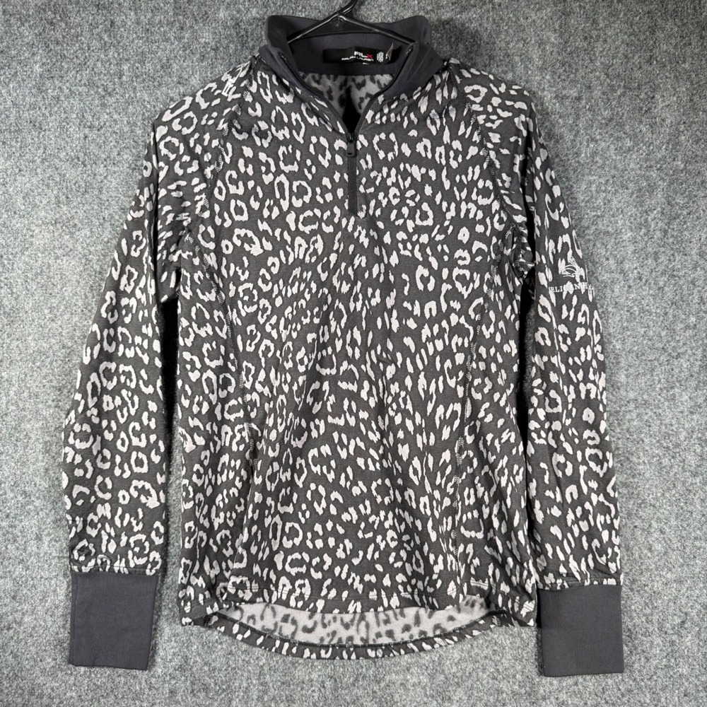 RLX Ralph Lauren Leopard Print 1/4 Zip Pullover Womens Small Gray Pelican Hill